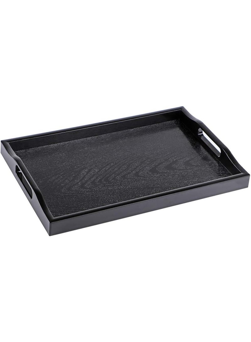 Large Serving Tray, Plastic Ottoman Tray with Cutout Handles, Rectangle Butler Tray for Breakfast in Bed, Coffee Table Decor, Party (Black) - Image 1